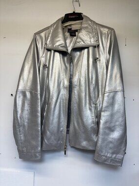 Bradley Bayou Silver Metalic Jacket SZ L  Leather Like New